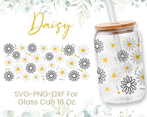 merryscreationart - Etsy Cricut Projects Cups, Libby Cup Designs, Daisy Flower Svg, Beer Glass Design, Glass Tumbler Design, Glass Can Svg, Adobe Photoshop Design, Cup Wraps, Projets Cricut