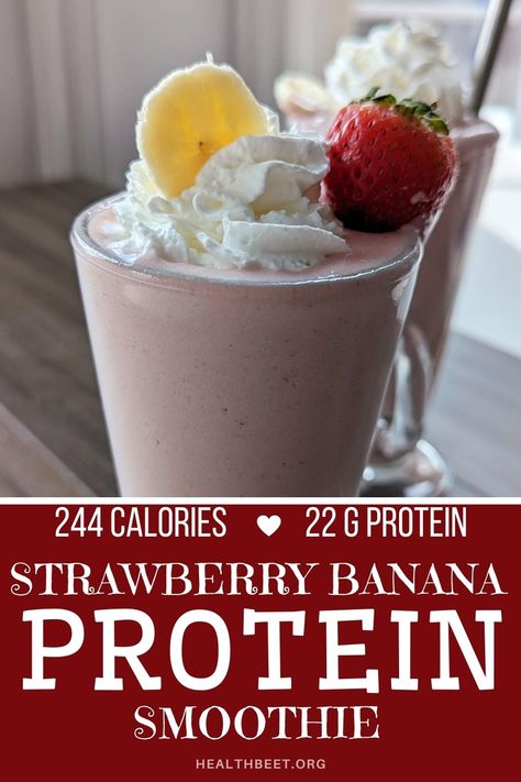 Simple Eats Recipes, Strawberry Banana Protein Shake, Clean Simple Eats Recipes, Strawberry Banana Protein Smoothie, Protein Powder Greek Yogurt, Whey Protein Smoothies, Health Beet, Fruit Yogurt Smoothies, Banana Protein Shake