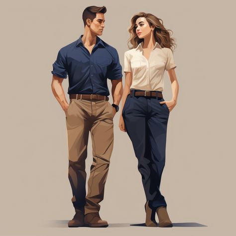 Male and female in blue Shirt and khaki pants Dark Blue Shirt, Classy Looks, Womens Chinos, Cream Pants, Shirts And Pants, Khaki Pants Men, Couple Picture, Navy Blue Top, Couple Picture Poses