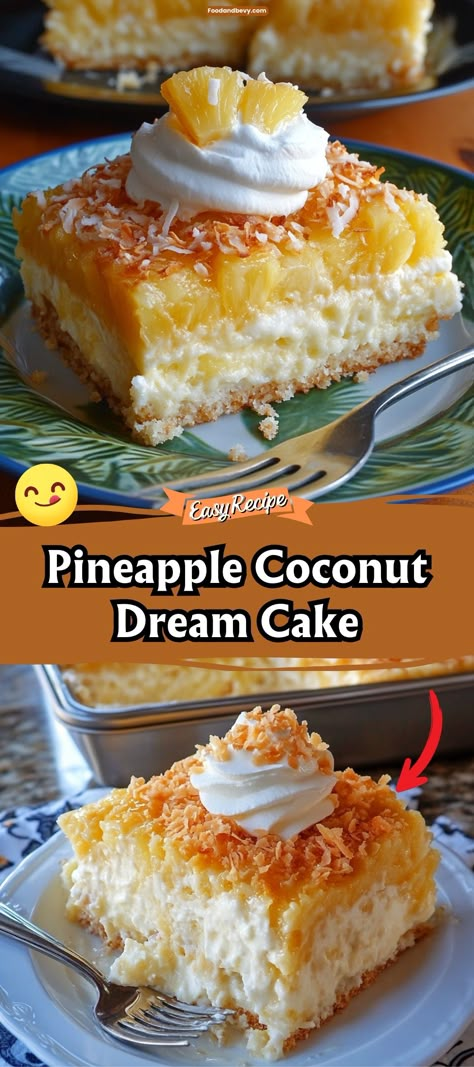 Pineapple Coconut Dream Cake via @recipesforfamily12 Pineapple Dream Cake, Dream Cake Recipe, Pineapple Dessert Easy, Coconut Cream Pies, Pineapple Coconut Cake, Coconut Pineapple Cake, Pineapple Dream, Coconut Cream Cake, Pineapple Cake Recipe