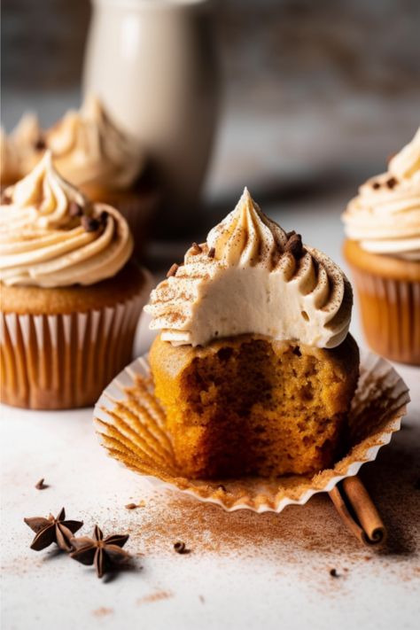 Indulge in the flavors of fall with these Gluten-Free Vanilla Chai Pumpkin Latte Cupcakes topped with Cinnamon Brown Sugar Frosting. This recipe aligns with the Whole Health Flexi-Plan, offering a healthier, gluten-free alternative without compromising on taste. Chai Pumpkin Cupcakes, Vanilla Chai Pumpkin Latte Cupcakes, Pumpkin Chai Latte Cupcakes With Espresso Cream Cheese Frosting, Gluten Free Chai Cupcakes, Pumpkin Chai Latte Cupcakes, Pumpkin Chai Cupcakes, Gluten Free Halloween Cupcakes, Gluten Free Pumpkin Cupcakes, Pumpkin Latte Cupcakes