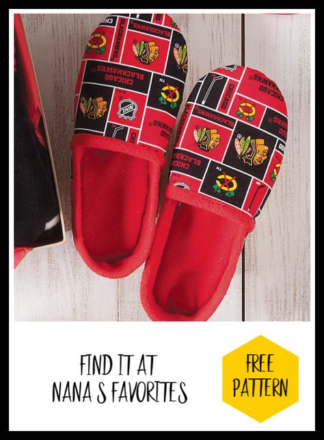 Men's slippers make great gifts.  Easy to make with the free pattern. Men's team slippers, Men's slippers DIY gift. Quilted Slippers Pattern Free, Slipper Pattern Sewing, Sew For Men, Free Slipper Patterns Sewing, Slipper Patterns Free, Sewing Workspace, Sewing Gifts For Men, Mens Slippers Pattern, How To Make Slippers