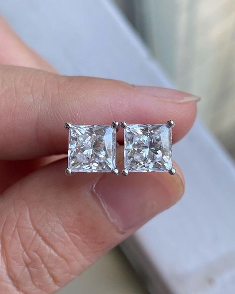 Square Diamond Studs, Princess Cut Diamond Earrings, Princess Cut Earrings, Princess Cut Stud Earrings, Princess Cut Moissanite, Bridal Wedding Earrings, White Gold Earrings Studs, Anniversary Gift For Wife, Colorless Diamond