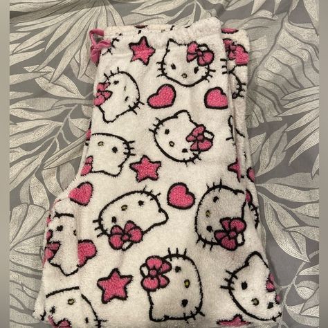 Hello kitty Pajama Pants! Fluffy Pjs Pants, White Hello Kitty Pajama Pants, Hello Kitty Fluffy Pants, Cute Pajamas Pants, Hello Kitty Pyjamas Pants, Hello Kitty Pjs Pants, Pajama Pants Aesthetic, Fluffy Pajama Pants, Fluffy Pj Pants