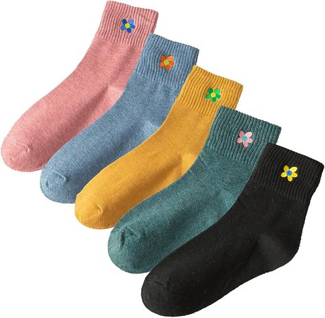 Cool Socks Aesthetic, Cute Flower Embroidery, Teen Socks, Socks Aesthetic, Socks Gifts, Embroidered Socks, Clothing Embroidery, Socks Cute, Material Things