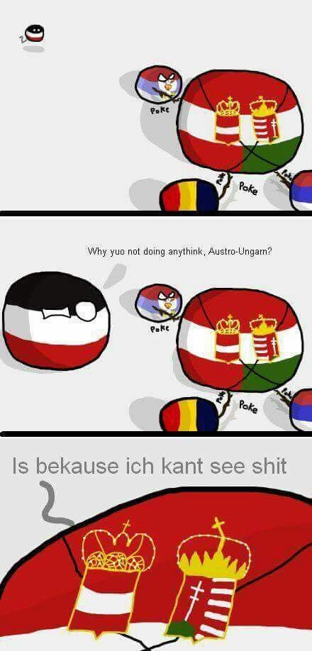 From Polandball in Facebook Austria Hungary Countryball, Austria Hungary Countryhumans, Country Balls Comics, Countryball Comics, Countryballs Comics, Poland Ball, Kirby Memes, Country Ball, History Jokes