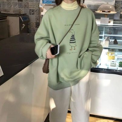 Minimalist Fashion Korean, Green Sweatshirt Outfit, Green Hoodie Outfit, Light Green Hoodie, Moss Color, Sweatshirt Women Casual, Kawaii Sweatshirt, Flowers Pastel, Y2k Aesthetic Fashion