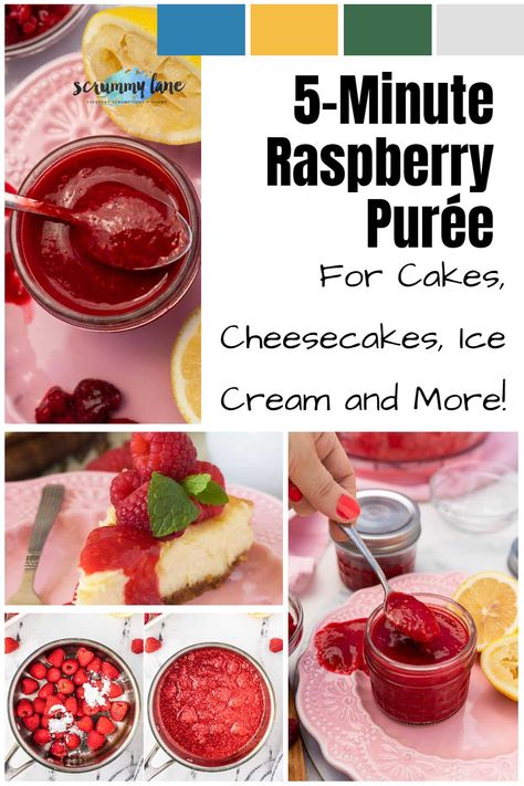 Jazz up any dessert in just 5 minutes with this super easy raspberry purée. Made with just 3 ingredients - fresh or frozen raspberries, powdered sugar and lemon juice - you'll easily impress your guests with this burst of tangy, sweet and fruity flavor. A perfect 'fancy' addition to chocolate or lemon cake, cheesecake, ice cream, waffles, pancakes, drinks and more! Dessert Fancy, Lemon Cake Mix Recipe, Easy Dessert Dips, Raspberry Puree, Cake Filling Recipes, Fruit Sorbet, Frozen Raspberries, Cake Cheesecake, Cheesecake Ice Cream