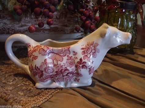 Red Transferware, Red Dishes, Collectible China, Cow Creamer, Red Cottage, Brown Transferware, Antique Dishes, White Dinnerware, Sugar Bowls