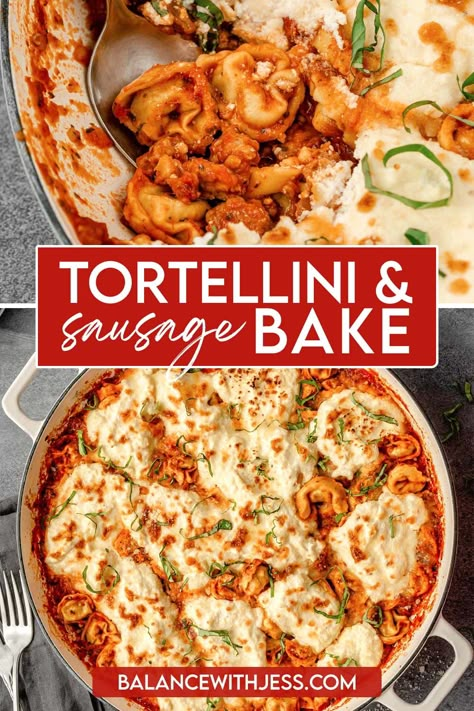 One Pan Casserole, Meal Ideas For Two, Spring Meal Ideas, Easy Tortellini, One Pan Recipe, Sausage Marinara, Big Family Meals, Spinach Tortellini, Tortellini Bake