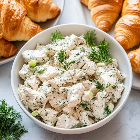 This creamy dill chicken salad is packed with tender chicken, fresh dill, and a tangy dressing, perfect for sandwiches or a light, refreshing meal! Chicken Salad Dill Recipe, Dill Chicken Salad Recipe, Chicken Salad Dill, Chicken Salad With Dill, Creamy Dill Chicken, Dill Chicken Salad, Chicken Crescent Rolls, Dill Chicken, Dill Recipes