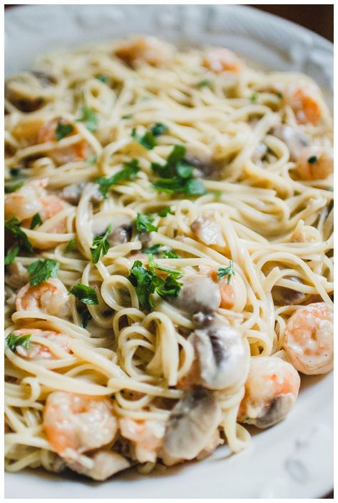 La Coltivata: Linguine with Shrimp and Mushrooms Shrimp And Mushroom Pasta, Shrimp And Mushrooms, Linguine With Shrimp, Frozen Cooked Shrimp, Shrimp Stuffed Mushrooms, Shrimp Linguine, Linguine Recipes, Herb Sauce, Food Critic