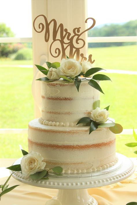 Wedding Cake Ideas Elegant Simple, 2 Tier Wedding Cakes Simple Elegant Fall, Two Tiered 50th Anniversary Cake, Wedding Cake Without Fondant, Two Tier Wedding Cake Rustic, Nude Cake Ideas, Two Tier Naked Wedding Cake, Naked Cakes Wedding