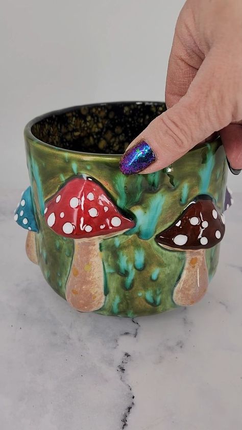 Mushroom Planters - What one do you like? | flowerpot | Ok, our mushroom planters are a huge hit, and the best part is we get to see them created in so many ways! Love each one, but do you have a favorite?... | By Paint of Interest Red Deer Mushroom Flower Pot, Mushroom Planter, Mushroom Stuff, Clay Vessels, Mushroom Plant, Blue Owl, Goblin Core, Garden Pottery, Red Deer