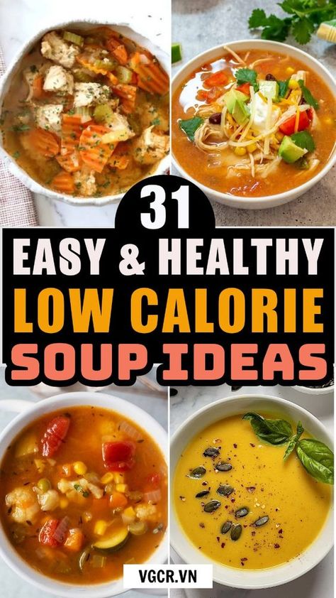 Sometimes, all you need is a comforting bowl of soup. These low-calorie soup recipes are not only delicious and nutritious but also easy to prepare. By starting your meals with a low-calorie soup, you might end up consuming 20% fewer calories while still feeling satisfied. This simple dietary adjustment could lead to significant weight loss—think […] Low Cal Vegetable Soup, Lean Soup Recipes, Healthy Filling Soup Recipes, Low Calorie Tortilla Soup, Healthy Low Calorie Soup Recipes, Low Cal Soup Recipes Healthy, Easy Low Calorie Soup, Low Calorie Recipes Soup, Low Calorie Soups And Stews Crockpot