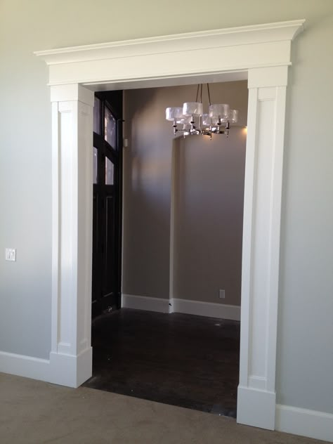 Hallway Cased Opening, Casing Around Openings, Arch Cased Opening, Trim Opening Between Rooms, Door Way Ideas, Doorway Molding Ideas, Cased Opening Trim, Cased Openings Between Rooms, Columns Interior