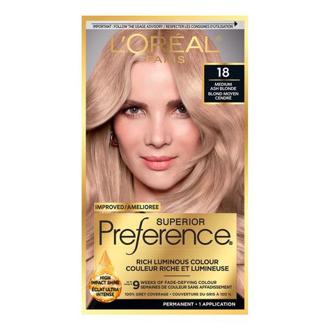 L'Oreal Paris Superior Preference 9 weeks of Luminous Fade-Defying Permanent Hair Dye, 7UA Ultra Ash Dark Blonde, 100% Grey Coverage, 1 Hair Dye Kit (Packaging May Vary) : Amazon.ca: Beauty & Personal Care Loreal Paris Hair Color, Medium Ash Blonde Hair, Shiny Luminous, Medium Ash Blonde, Gel Hair, Ash Blonde Hair Colour, Beauty Hair Color, At Home Hair Color, Ash Blonde Hair