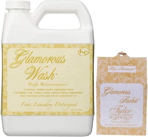 Tyler Candle Glamorous Wash High Maintenance Liquid Laundry Detergent 32oz w/High Maintenance Sachets Bundle, Floral Diva Laundry Detergent, Tyler Candle Company, Washing Detergent, Liquid Laundry Detergent, Laundry Liquid, French Market, High Maintenance, Candle Companies, Gym Bags