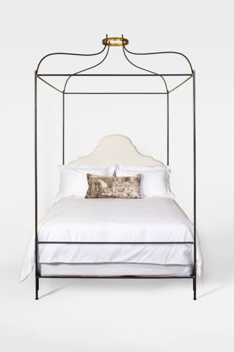 Iron Venetian Canopy Bed with Upholstered Headboard Queen | From a unique collection of antique and modern beds at https://www.1stdibs.com/furniture/more-furniture-collectibles/beds/ Tara Shaw, Iron Canopy Bed, Iron Headboard, Queen Upholstered Headboard, Italian Bed, Romantic Bed, Custom Canopy, Linen Headboard, Iron Bed