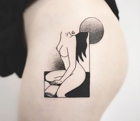 Nude Tattoo Ideas, Woman Body Tattoo Silhouette, Body Silhouette Tattoo, Female Body Tattoo, Large Tattoo Designs, Tattoos Witchy, Sensual Tattoo, Dotwork Tattoo Design, Babe Tattoo