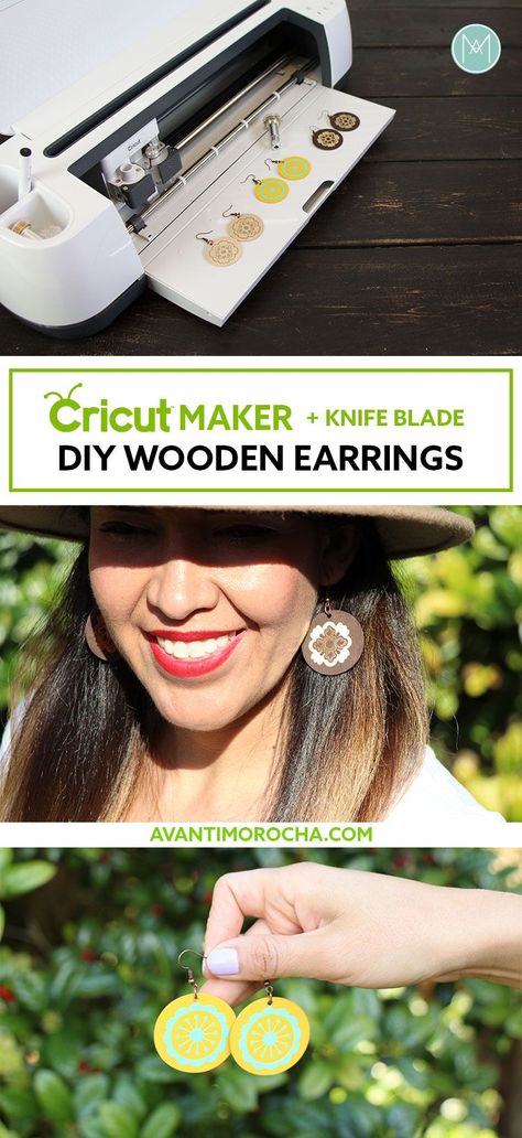 Cricut Maker DIY Wooden Earrings #diyjewelry #diy #jewelry #wood Earrings Cricut, Diy Jewelry To Sell, Diy Pom Pom, Big Hoop Earrings, Diy Cricut, Cricut Creations, Handmade Jewelry Diy, Cricut Maker, Big Earrings