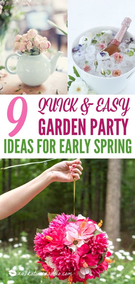 Spring Garden Theme Party, Fresh Flower Decorations For Party, Garden Party Gift Ideas, Garden Party Theme Decorations, Food For Garden Party, 1 Year Garden Party, Ladies Garden Party Ideas, Centerpieces For Garden Party, Spring Floral Theme Party