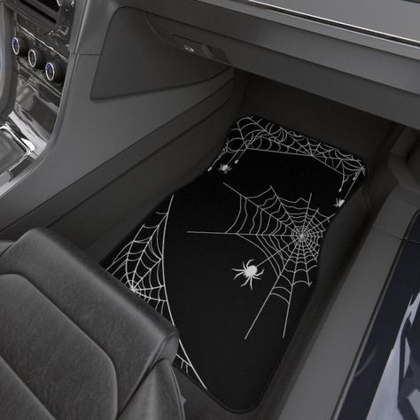 Spider Car Decoration, Gothic Car Interior Decor, Goth Room Accessories, Dark Car Decor, Punk Car Decor, Purple Car Decorations, Emo Car Interior Ideas, Black And White Car Accessories, Spider Man Car Accessories