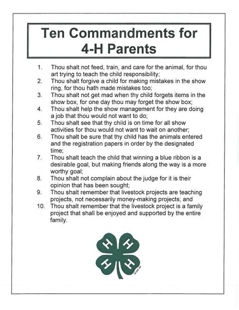 Ten Commandments for 4-H Parents 4h Sayings, 4h Pledge, Livestock Quotes, 4 H Clover, 4h Ideas, Pig Showing, 4 H Club, Show Cattle, Showing Livestock