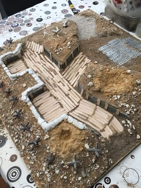 Ww1 Model Project, Trench Project Ww1, Ww1 Trench Model Project, Trench Diorama, Warhammer Diorama, Ww2 Diorama, Mdf Terrain, Remembrance Day Art, Buildings Artwork