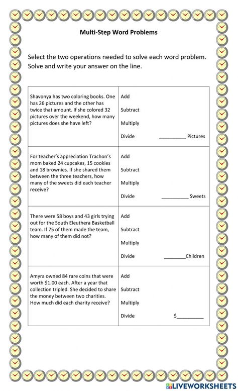 Ejercicio de Multi Step Word Problems Multi Step Word Problems 3rd Grade, Word Problems 3rd Grade, Math Story Problems, Inverse Functions, Multi Step Word Problems, Multi Step Equations, Algebra Equations, Mathematics Worksheets, Math Operations