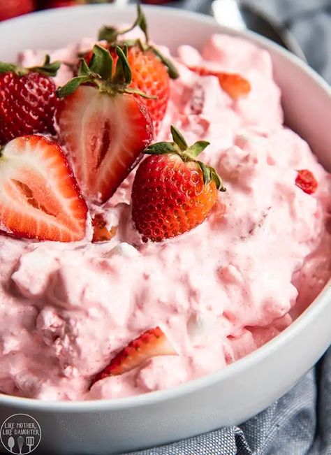 Strawberry Fluff – Like Mother, Like Daughter Fluffy Jello, Strawberry Fluff Salad, Strawberry Pretzel Jello Salad, Strawberry Jello Salad, Strawberry Fluff, Fluff Salad, Recipe Strawberry, Fluff Recipe, Summer Side Dish