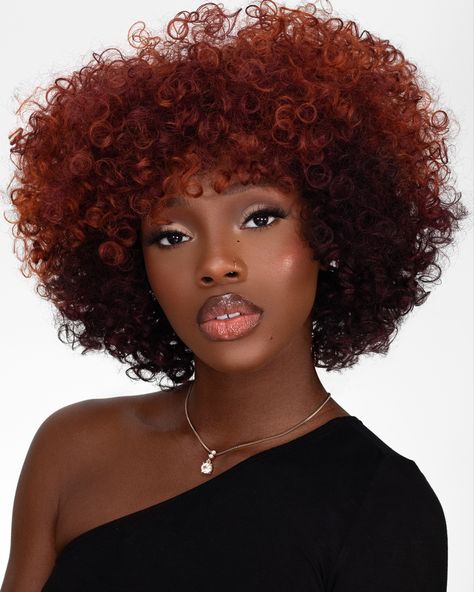 Black Women With Copper Hair, Hair Color Ideas For Natural Black Women, Ginger And Burgundy Natural Hair, Ginger Afro Wig, Afro Wig Styles, Afro Hairstyles Color, Curly Afro Hairstyles For Black Women, Copper Afro Hair, Copper Hair On Black Women Natural