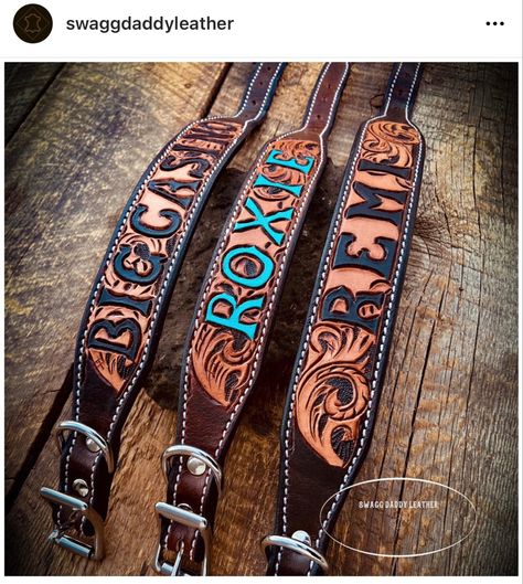 Tooled Dog Collars Westerns, Tooled Dog Collars, Western Dog Stuff, Western Leather Dog Collar, Tooled Leather Dog Collar, Dog Collar Diy Tutorials, Diy Leather Dog Collar, Western Dog Collars, Bronc Halter