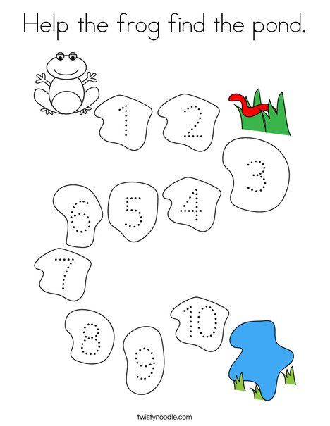 Help the frog find the pond Coloring Page - Twisty Noodle Frog Worksheets Preschool, Pond Math Activities Preschool, Pond Worksheets Preschool, Pond Life Worksheets Preschool, Prek Frog Activities, Frog Learning Activities, Frogs And Ponds Preschool Theme, Frog Numbers Preschool, Kids Worksheets Preschool