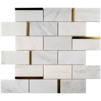 Gold Tile Backsplash, Blanco White, Gold Tile, White Wall Tiles, Marble Mosaic Tiles, Mosaic Wall Tiles, Stainless Steel Polish, Fireplace Tile, Natural Stone Tile