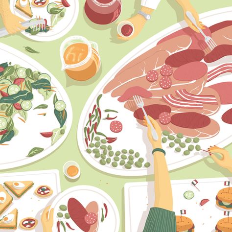 Buffet on Behance Buffet Illustration, Graphic Designer, Day Plan, Kitchen Prints, Food Illustrations, Art Logo, Painting Illustration, Food Design, Workout Programs