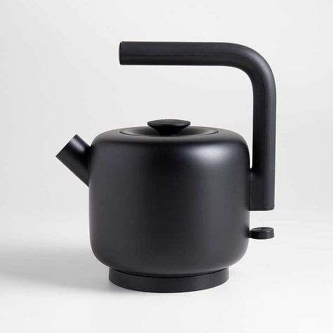 Fellow Clyde Matte Black Electric Kettle | Crate & Barrel Cute Electric Kettle, Electric Kettle Aesthetic, Minimalist Appliances, Aesthetic Kettle, Fellow Kettle, Crate And Barrel Kitchen, Modern Kettles, Kettle Design, Minimalistic Furniture