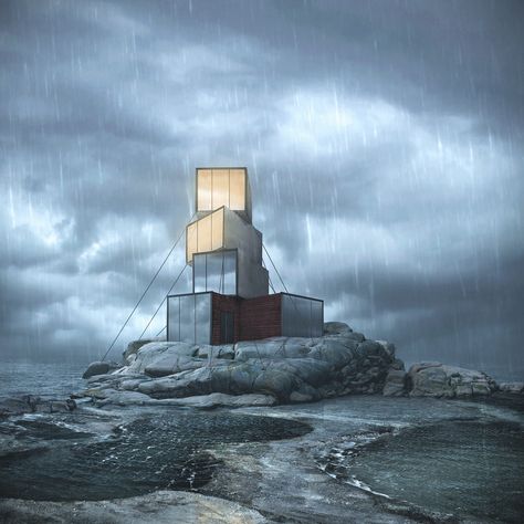 LIGHTHOUSE / MATTEPAINTING on Behance Modern Lighthouse, Lighthouse Architecture, Architectural Visualization, Student Project, Photo Layouts, Conceptual Art, Modern Architecture, Architecture House, Modern Lighting