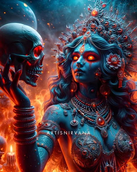 Invoke the fierce strength of Kali Mata, the embodiment of power and transformation.💀🔥 Let her energy guide you through life's toughest challenges, empowering you to overcome obstacles with unwavering determination. Embrace her fierce compassion, finding courage in her presence to face your fears and rise above adversity. Kali Mata teaches us to destroy negativity and emerge stronger, braver, and more resilient.💀🔥 Allow her divine force to inspire you to unleash your true potential, turning... Kali The Destroyer, Maha Kali Goddesses, Kali Picture, Kali Tattoo, Maa Kali Images, Goddess Kali Images, Goddess Symbols, Face Your Fears, Kali Ma