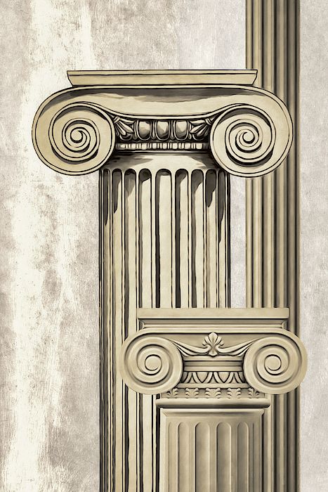 The Ancient Greek Columns by Marcia Colelli #ancient #Greek #columns Greek Pillars Aesthetic, Greek Columns Aesthetic, Ancient Greek Art Aesthetic, Greek Mythology Architecture, Ancient Greece Illustration, Greek Graphic Design, Ancient Greek Columns, Greek Background, Ancient Greek Aesthetic