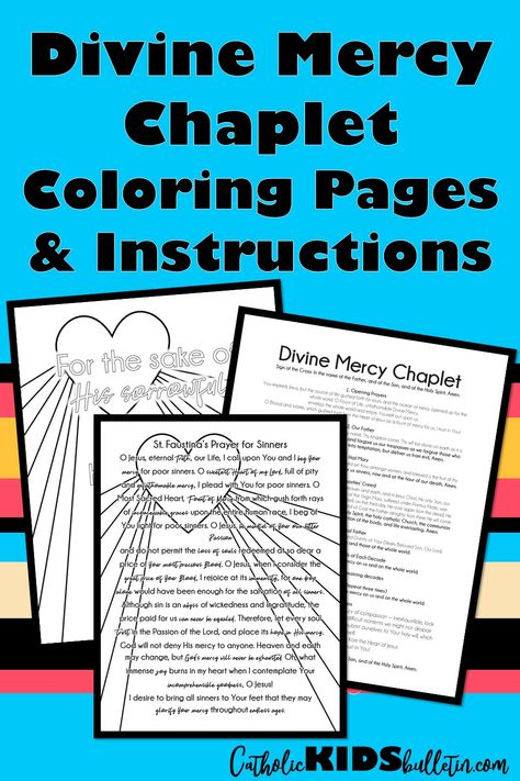 If you're still in school and need a quiet activity, I have the perfect new resource for you! The Divine Mercy Chaplet Prayer & Coloring Pages. This 3-page resource is perfect to guide students in praying the Divine Mercy Chaplet. Students can use the instructions page to pray the Chaplet and follow along with the words of the prayer. The next 2 pages are coloring pages that can be used for bulletin boards, activities, notebook covers, and calming meditation. When my students pray the chaplet, I Divine Mercy Chaplet Prayer, Mass Activities, Divine Mercy Sunday, Confirmation Ideas, Catholic Sacraments, Calming Meditation, The Divine Mercy, Divine Mercy Chaplet, Last Week Of School