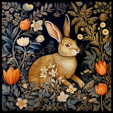 William Morris Canvas Wall Art William Morris rabbit Floral Poster William Morris Prints Vintage Painting for Home Picture Decor 50x50cm No Frame : Amazon.ca: Home Bunny Artwork, Square Wall Art, Bunny Decor, Vintage Bunny, Rabbit Art, Hur Man Målar, Spring Painting, Forest Wall Art, Arte Animal