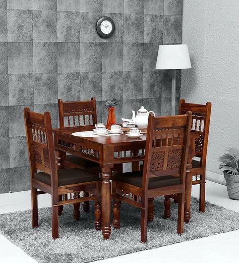 BN Furniture Solid sheesham Wood 4 Seater Dining Room Sets || Wooden Dining Table with 4 Chairs|| Dining Table Set for Home Living Room Furniture (Traditional-D1, 4 Seater) Ethnic Furniture, Table With 4 Chairs, 4 Chair Dining Table, 4 Seater Dining Table, Apartment Living Room Design, Wooden Dining Table, Wood Room, Chairs Dining, Sheesham Wood