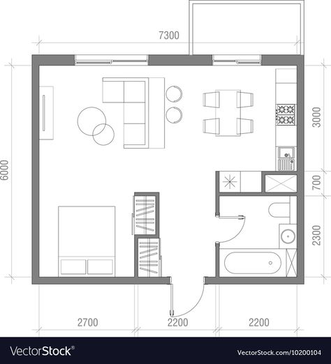 Bachelor Flat Layout Floor Plans, Top View Furniture, Large Studio Apartment, Studio Plan With Dimensions, Studio Apartment Plan With Dimensions, Bed Dining Table, Dining Table Carpet, Studio Apartment Plan, Garage Suite