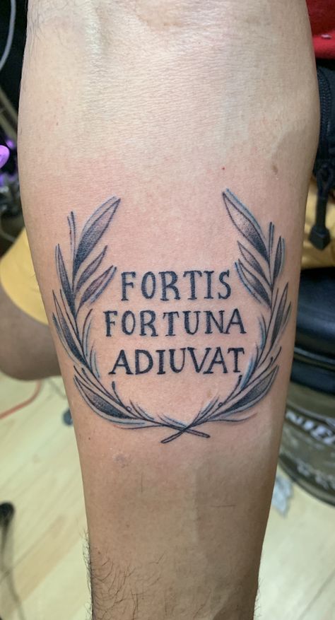 Gym Tatoos Ideas, Fortis Fortuna Adiuvat Tattoo Design, Fortes Fortuna Adiuvat Tattoo, Tato Men, Fortis Fortuna Adiuvat Tattoo, Fortis Fortuna Adiuvat, Austin Tattoo, Latin Tattoo, Phoenix Bird Tattoos