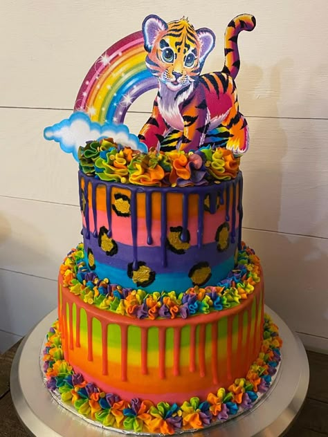 Lisa Frank Cake Topper, Lisa Frank Birthday Party Cake, Lisa Frank Cake Ideas, Lisa Frank Birthday Cake, Lisa Frank Party Ideas, Lisa Frank Cake, 13th Birthday Party Ideas For Teens, Cheetah Birthday Cakes, Crazy Birthday Cakes