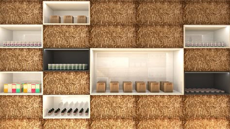 Something about this Is appealing...maybe creating an outpost by stacking hay bales in the fall Deco Spa, Sustainable Interior Design, Straw Bale, Straw Bales, Krakow Poland, Cosmetic Shop, Retail Store Design, Urban Architecture, Retail Interior