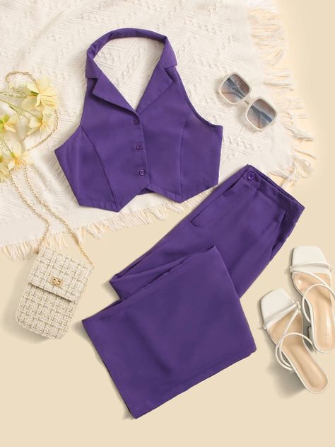 Morado Violeta Casual Collar sin mangas  Liso  Embellished No-Elástico  Ropa de Niñas Violet Top Outfit, Top Violeta, Violet Clothes, Top Morado, Dark Purple Top, Pop Concert Outfit, Guts Tour, Band Outfits, Purple Tops