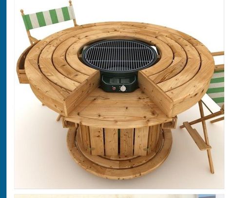 Homemade Grill, Bbq Table, Grill Table, Into The Wood, Modern Garden Design, Wooden Spools, Into The Woods, Backyard Projects, Design Diy