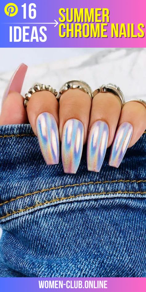 Holographic Nail Designs, Wedding Nail Polish, Nail Glam, Toenail Designs, Holo Nails, Nails Chrome, Nail Board, Long Stiletto, Short Coffin